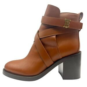BURBERRY Pryle TB Monogram Leather Ankle Boots Brown Size 37EU 7US